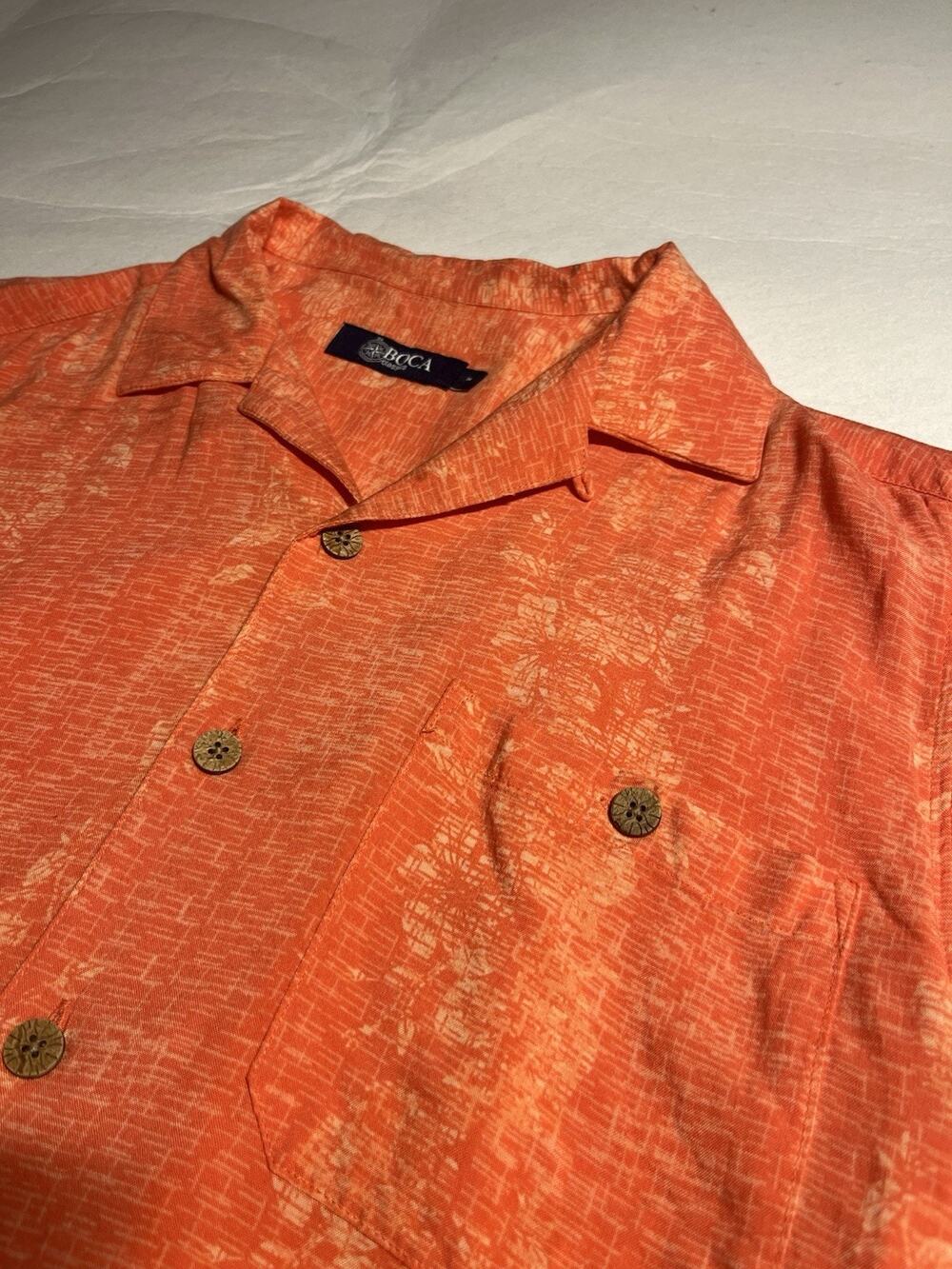BOCA Classics Mens Medium Orange Hawaiian Shirt Tropical Camp Aloha Button Up